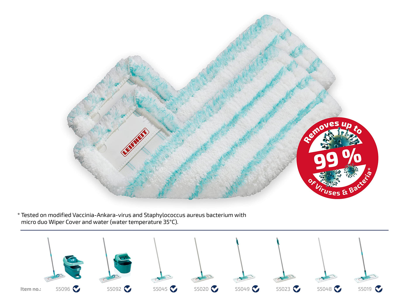 Leifheit 2er Set Wischbezug Profi XL micro duo, für alle Bodenarten, Bodenwischer Ersatzbezug für ideale Schmutzaufnahme dank 2-Faser-System, Mikrofaser Putzlappen ideal für Fliesen und Laminat