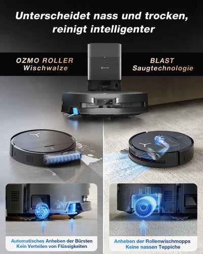 ECOVACS DEEBOT X9 PRO Omni Saugroboter mit Wischfunktion, 16.600 Pa, OZMO Roller, ZeroTangle 3.0,TruEdge 2.0, Heißwasser-Moppwäsche, Heißlufttrocknung, All-in-One Omni Station, YIKO-GPT