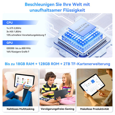 TABWEE T80 Android 15 Tablet mit Tastatur - 18GB RAM+128GB ROM (2TB TF), Tablet 10 Zoll, 6000mAh, 5MP+2MP, Gemini AI, 5G WiFi, GPS, Face ID (2 Jahre Garantie)