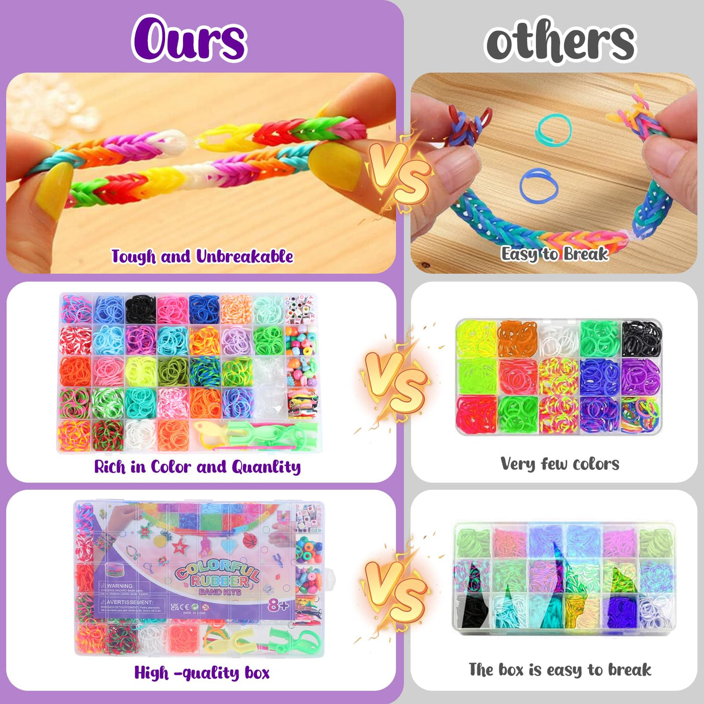 2500+ Bänder Set, 40 Fächer Loops Gummis für DIY Armbänder, Loop Armbänder Set Kinder mit Perlen, Charms, Haken, Aufbewahrungsbox – Bastel Set Geschenk für Jungen & Mädchen, Gummi für Armbänder