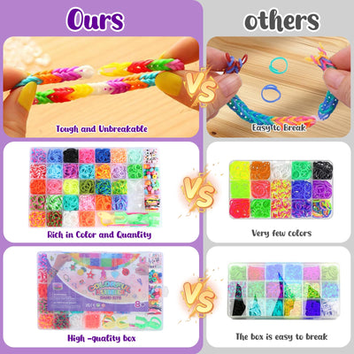 2500+ Bänder Set, 40 Fächer Loops Gummis für DIY Armbänder, Loop Armbänder Set Kinder mit Perlen, Charms, Haken, Aufbewahrungsbox – Bastel Set Geschenk für Jungen & Mädchen, Gummi für Armbänder