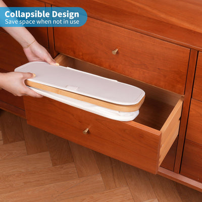 efluky Wäschekorb Schmal 63L, Schlanker Wäschekorb mit Deckel, Beige Faltbare Wäschebehälter mit Bambusgriffen und abnehmbarem Beutel für Waschküche, Schlafzimmer, Badezimmer