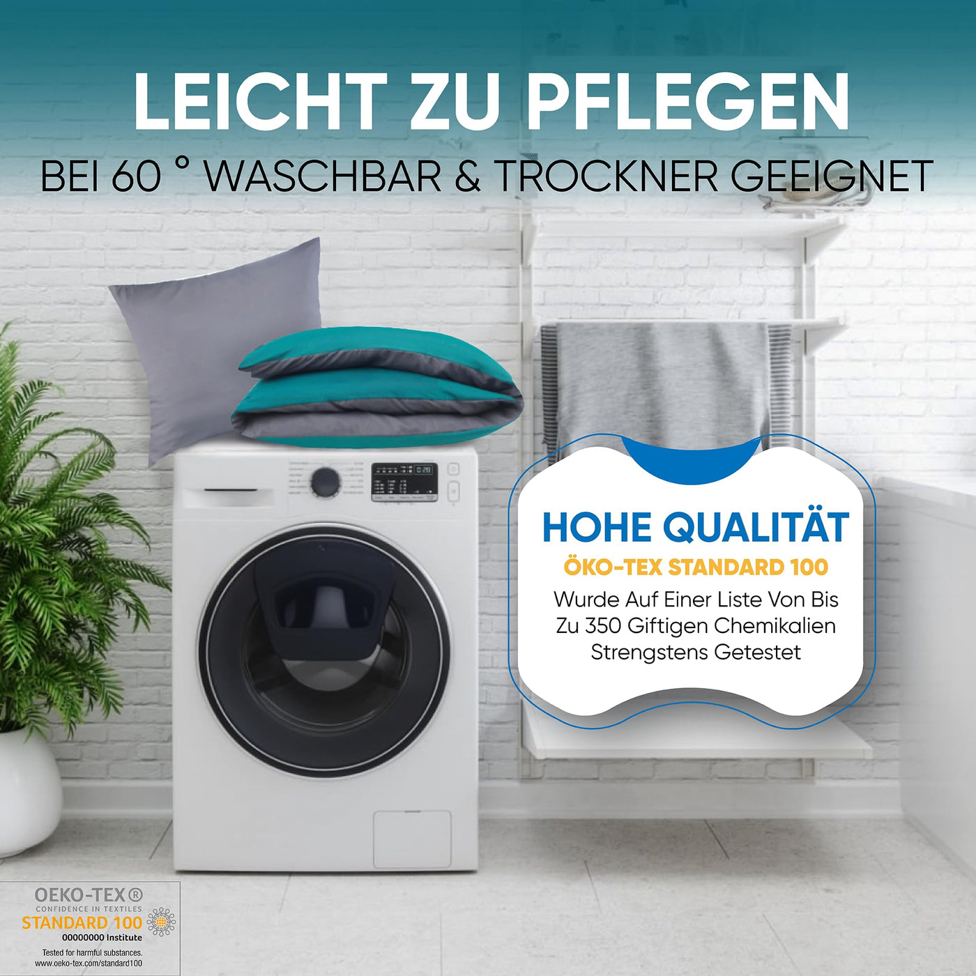 MALIKA® Bettwäsche 135x200 4 teilig | ÖkoTex Zertifiziert & für Allergiker geeignet |Bettwäsche Set mit je 2 Bettbezügen 135 x 200 & Kissenbezügen 80x80 | modern & hochwertig, Farbe:Petrol-GRAU