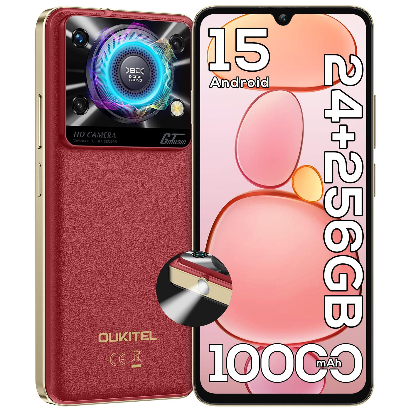OUKITEL C60 Pro Handy Ohne Vertrag Android 15-24GB+256GB Smartphone Ohne Vertrag 10000mAh 6,88 Zoll 110dB Lautsprecher, 90Hz Display Günstig Handy, Dual SIM Simlockfreie Handys/13MP/NFC/GPS, Violett