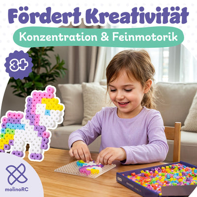 molinoRC Große Bügelperlen 10mm [1000er Nachfüll Pack] in 7 PASTELL Farben - mit 30+ VORLAGEN-Download - XL Bügelperlen - Steckperlen groß ab 3 Jahren für einfaches Bügeln & Basteln - Maxi Perlen