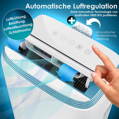 KESSER® Klimaanlage Mobil Klimagerät 4in1 kühlen, Luftentfeuchter, lüften, Ventilator - 9000 BTU/h (2.600 Watt) 2,7KW - Klima, Fernbedienung und Timer, Nachtmodul, Weiß