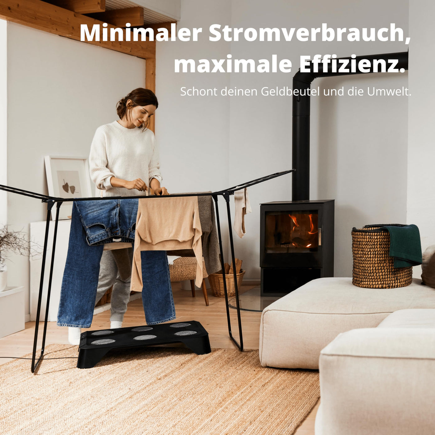 HEYDRY Wäschetrockner Wäscheständer - Made in Germany - schneller trockene Wäsche - platzsparend energiesparend klein - für jede Wäsche - Trockner Ventilator Lüfter - weiß