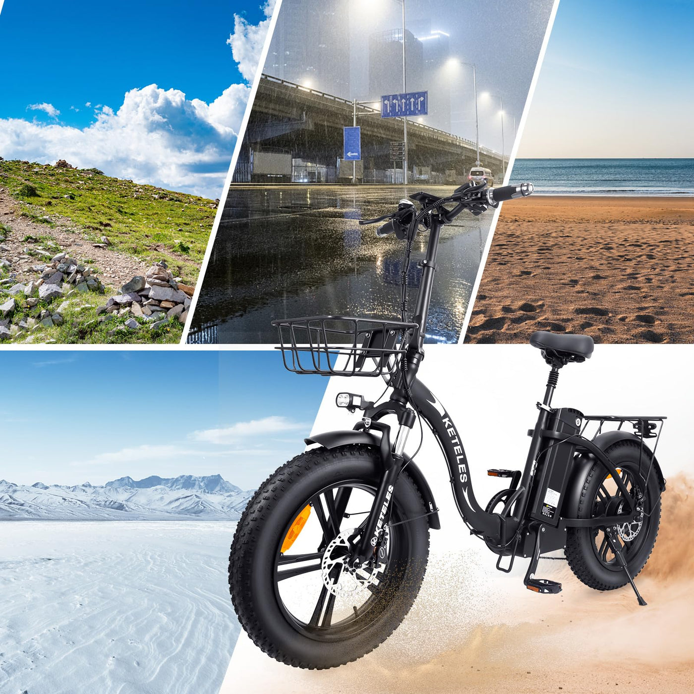 KETELES Klapprad E Bike mit Doppelmotor, 20"×4.0 Elektro Cityräder Faltbar, 48V 35Ah E-Bike Erwachsene, Elektrofahrrad für Herren und Damen, Hydraulische Scheibenbremsen (Schwarz)