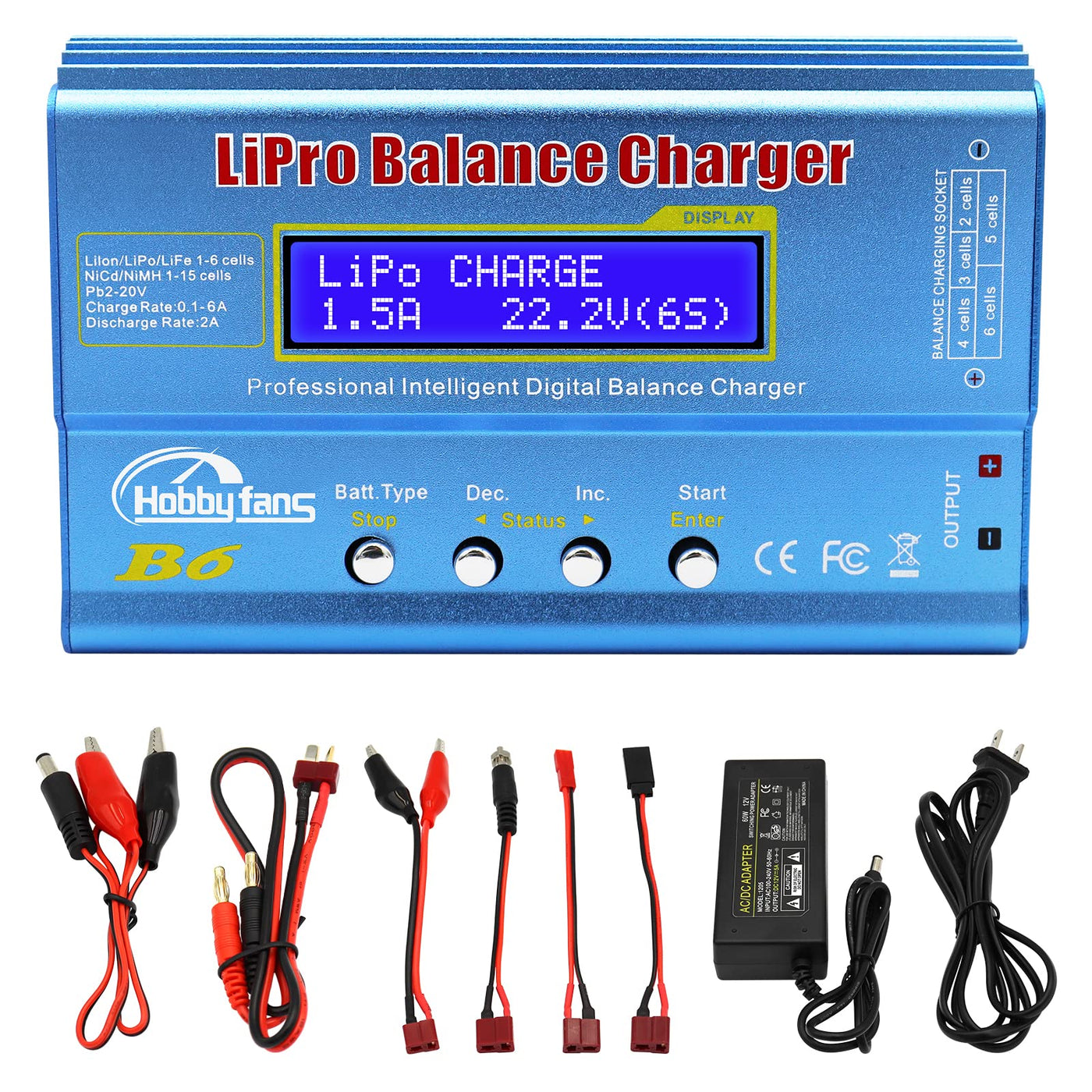 Hobby Fans B6 Balance Ladegerät 80W 6A LCD für LiPo Li-Ion Life Akku (1-6S) NiMH NiCd (1-15S), RC Hobby Akku LED AC Power Adapter