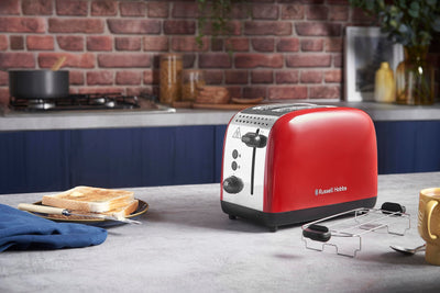 Russell Hobbs Toaster [für 2 Scheiben] Colours Plus Edelstahl Rot (extra breite Toastschlitze, inkl. Brötchenaufsatz, 6 Bräunungsstufen + Auftaufunktion, Lift & Look-Funktion, 1600W) 26554-56