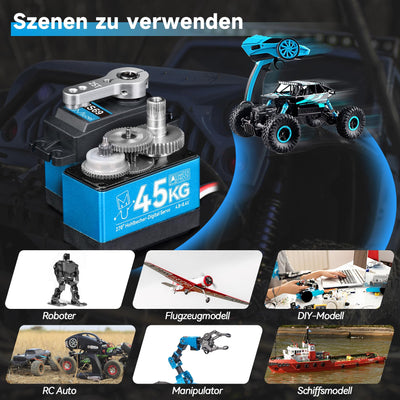 Miuzei RC Servo 45KG 270° Digital Servomotor High Torque Motor Metall Getriebe für 1/10 1/8 Auto Car Boot Roboter Arm Flugzeug Wasserdicht 4.8-6.0-8.4V Standart Servo mit 50cm Cable 25T Horn