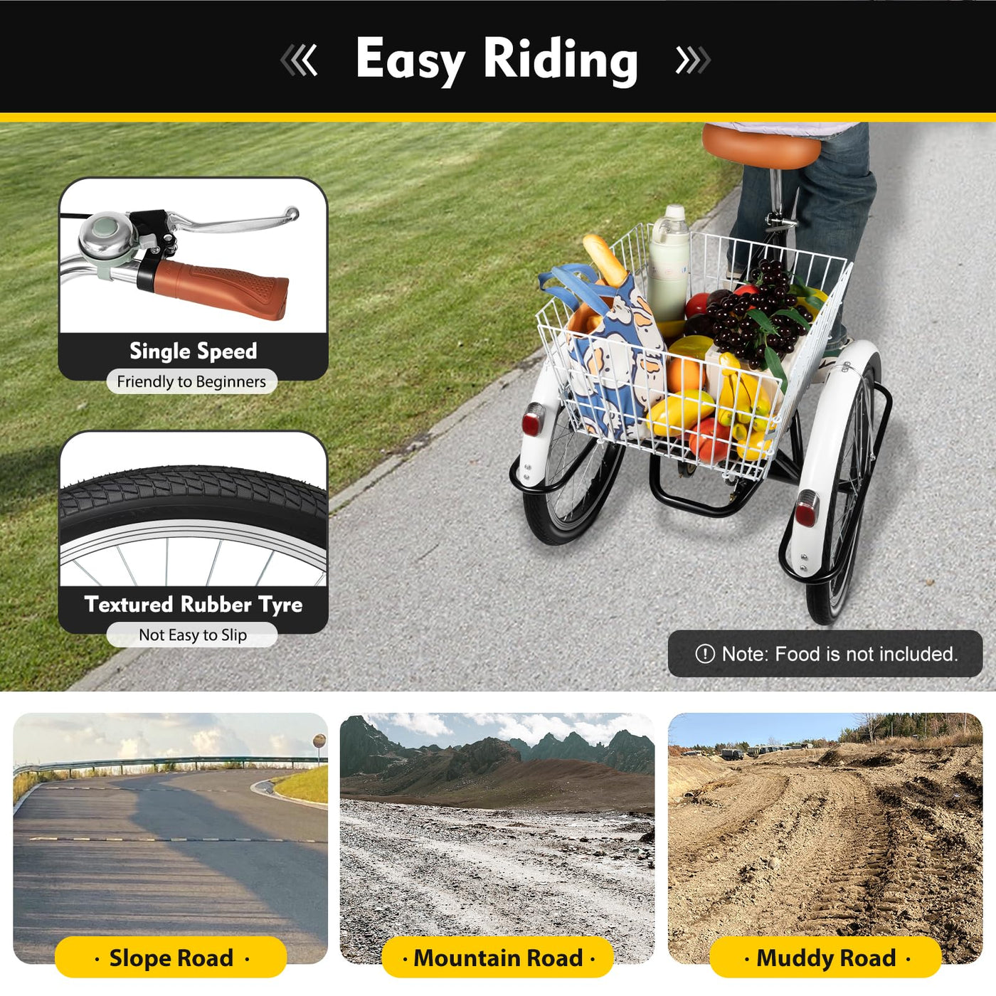 NadineDutol 20 Zoll 1-Gang-Erwachsenen-Dreirad, Senioren-Einkaufs-Dreirad, Cruising-City-Bike Premium-Klapprad geeignet für Outdoor-Sport, Shopping, Freizeit, geeignet für Männer Frauen