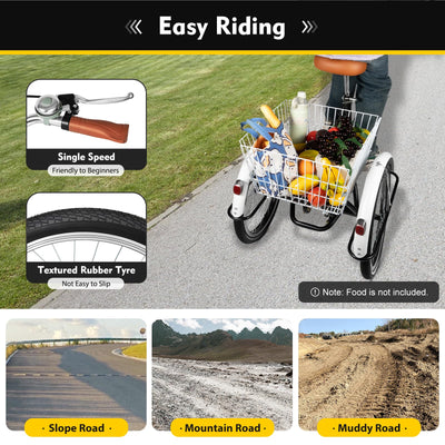 NadineDutol 20 Zoll 1-Gang-Erwachsenen-Dreirad, Senioren-Einkaufs-Dreirad, Cruising-City-Bike Premium-Klapprad geeignet für Outdoor-Sport, Shopping, Freizeit, geeignet für Männer Frauen