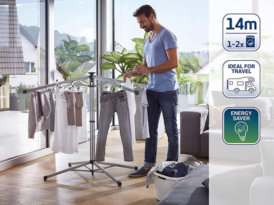 Leifheit Standwäschespinne LinoPop-Up 140, Wäscheständer mit vier Leinenarmen, platzsparender Standtrockner, selbststehende Wäschespinne, 14m Wäscheleine, Öffnung auf Knopfdruck, inkl. Schutzhülle