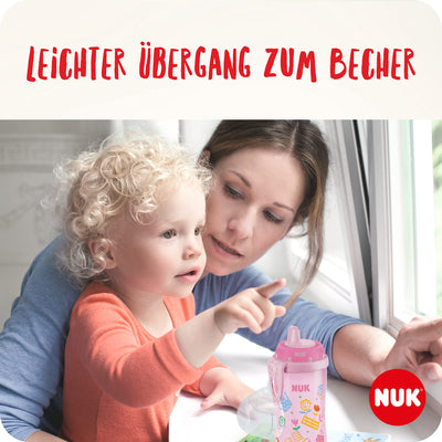 NUK First Choice Kiddy Cup Trinklernbecher | 12+ Monate | auslaufsichere | beißresistenter Trinkschnabel | Clip & Schutzkappe | 300 ml | BPA-frei | Krokodil (gelb), 10255670