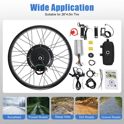 26 Zoll Fat-Bike Fatbike Umbausatz 48V 1500W Hinterrad E-Bike Bürstenloser Motor Kit mit LCD Display und Daumen-Drehknopf