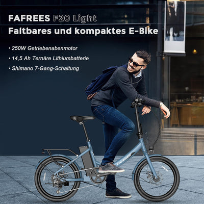 Fafrees F20 Light [ Offiziell ] E Klapprad 20 Zoll mit 36V 14,5AH Akku, Ebike 250W Elektrische Fahrrad Max. 25km/h Klappfahrrad E-Bike für 155-195CM Damen und Herren 120kg