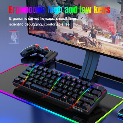 Snpurdiri 60% kabelgebundene Mechanische Gaming Tastatur, Anti-Ghosting 61 Tasten, RGB-Hintergrundbeleuchtung, Ultrakompakter Blauer Schalter, Doppelfuß, Schwarz