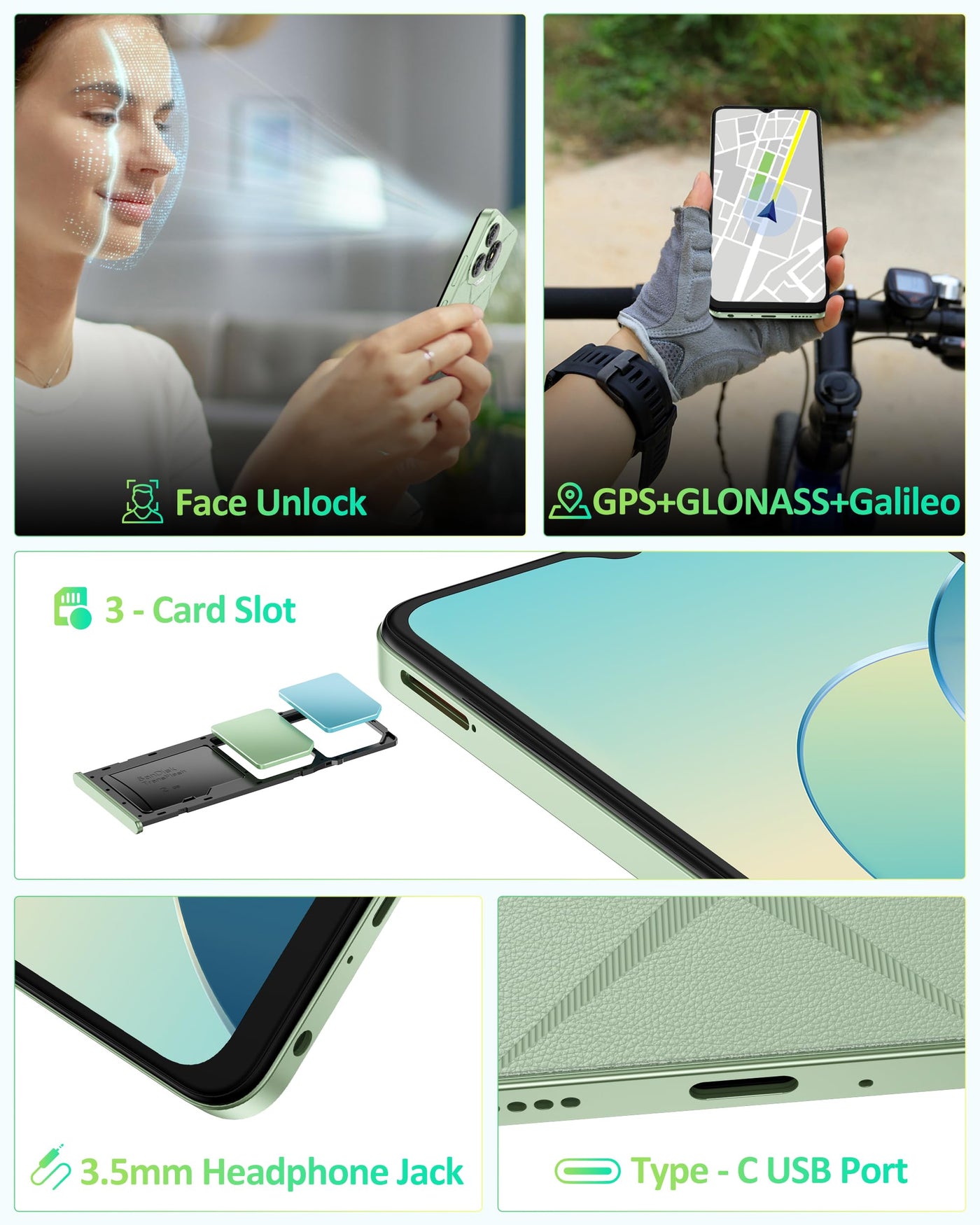 Ulefone Note 19 Handy Android 14, 6GB RAM+32GB ROM/SD-512GB, 6.56" HD+ Octa Core, 5000mAh Akku, 8MP+5MP Kamera Smartphone Ohne Vertrag DREI Kartenfächer Dual SIM 4G/Face ID/GPS/OTG/FM Schwarz