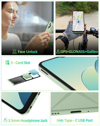 Ulefone Note 19 Handy Android 14, 6GB RAM+32GB ROM/SD-512GB, 6.56" HD+ Octa Core, 5000mAh Akku, 8MP+5MP Kamera Smartphone Ohne Vertrag DREI Kartenfächer Dual SIM 4G/Face ID/GPS/OTG/FM Schwarz
