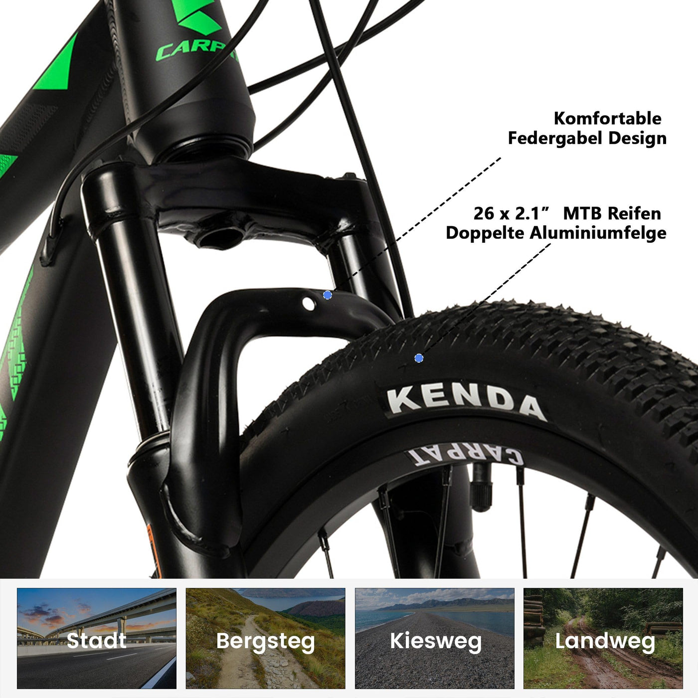 CARPAT SPORT 26 29 Zoll Mountainbike für Jungen, Mädchen, Damen und Herren, Scheibenbremse, 21 Gang-Schaltung, Aluminium Rahmen, Hardtail Fahrrad Jugendfahrrad MTB