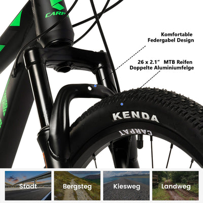 CARPAT SPORT 26 29 Zoll Mountainbike für Jungen, Mädchen, Damen und Herren, Scheibenbremse, 21 Gang-Schaltung, Aluminium Rahmen, Hardtail Fahrrad Jugendfahrrad MTB