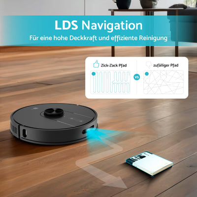 aeco VacuBot X5 PLUS Saug/Wischroboter & Absaugstation 5000Pa Saugkraft/LDS Navigation/120m²Saug- & 100m²Wischbereich/160min Akkulaufzeit/18mm Hindernisüberwindung/Infrarot Fernbedienung/App-Steuerung
