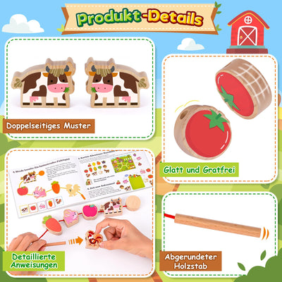 Montessori Spielzeug ab 2 1 3 Jahre: Geschenk Mädchen 1-3 Jahre Junge Fädelspiel Bauernhof Motorikspielzeug für Kinderspielzeug ab 2-3 Jahr Mädchen Holzspielzeug Lernkarten für Kleinkinder ab 2 Jahren