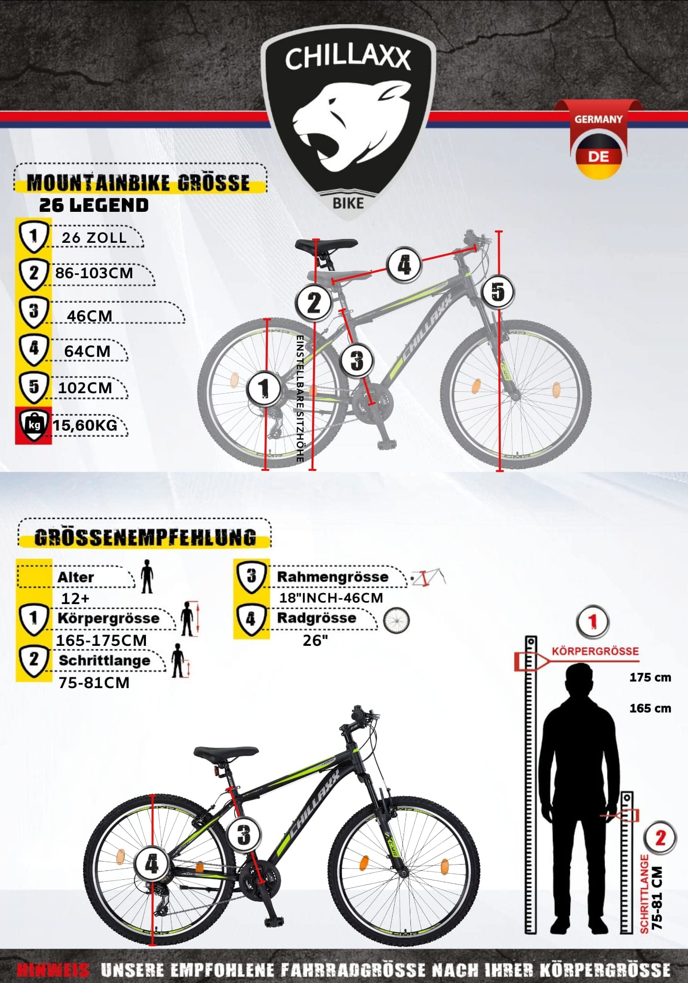 Chillaxx Bike Legend Aluminium 24, 26, 27,5 und 29 Zoll Shimano Mountainbike MTB Fahrrad für Jungen Mädchen Herren und Damen 21 Gang Schaltung Herrenrad Damenrad (26 Zoll, Schwarz-Rot V-Bremse)