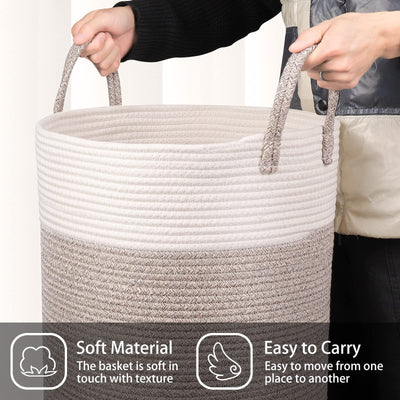 VORHOT Wäschekorb Geflochten aus Baumwolle, 53L Wäschesammler mit Henkel, Laundry Basket Aufbewahrungskorb Spielzeug, Korb Wäschebox für Wäschekammer Kinderzimmer Wohnzimmer Bad, 46x38cm