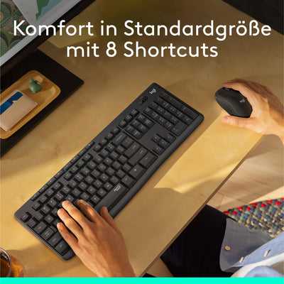 Logitech MK295 kabelloses Tastatur-Maus-Set mit SilentTouch-Technologie, Shortcut-Tasten, optischer Spurführung, Nano USB-Empfänger, verzögerungsfreier Drahtlosverbindung, QWERTZ layout - Graphit, PC