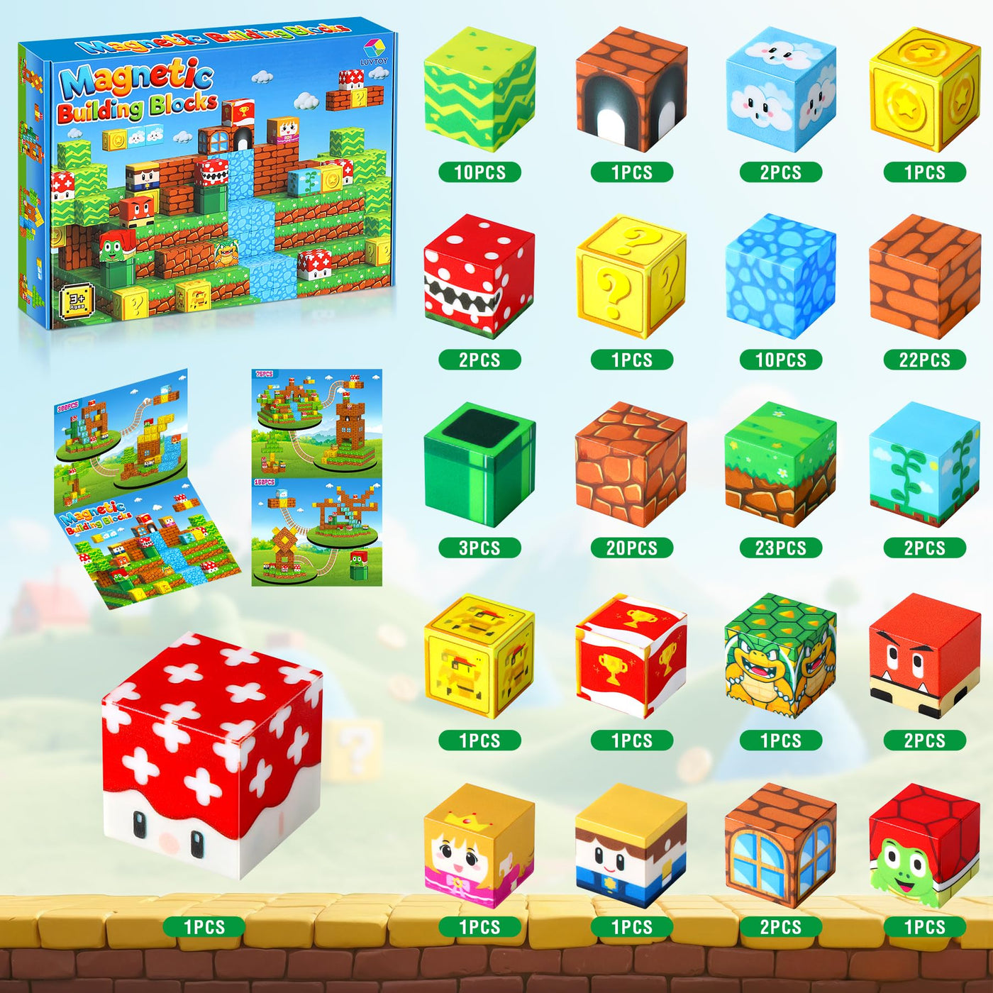 LUVTOY Magnetische Bausteine - Magnetbausteine Kinder - Magnetische Spielzeug Magnetspielzeug Magnete Kinder - Halloween Spielzeug ab 3 4 5 6 7 8 9 Jahre Jungen und Mädchen