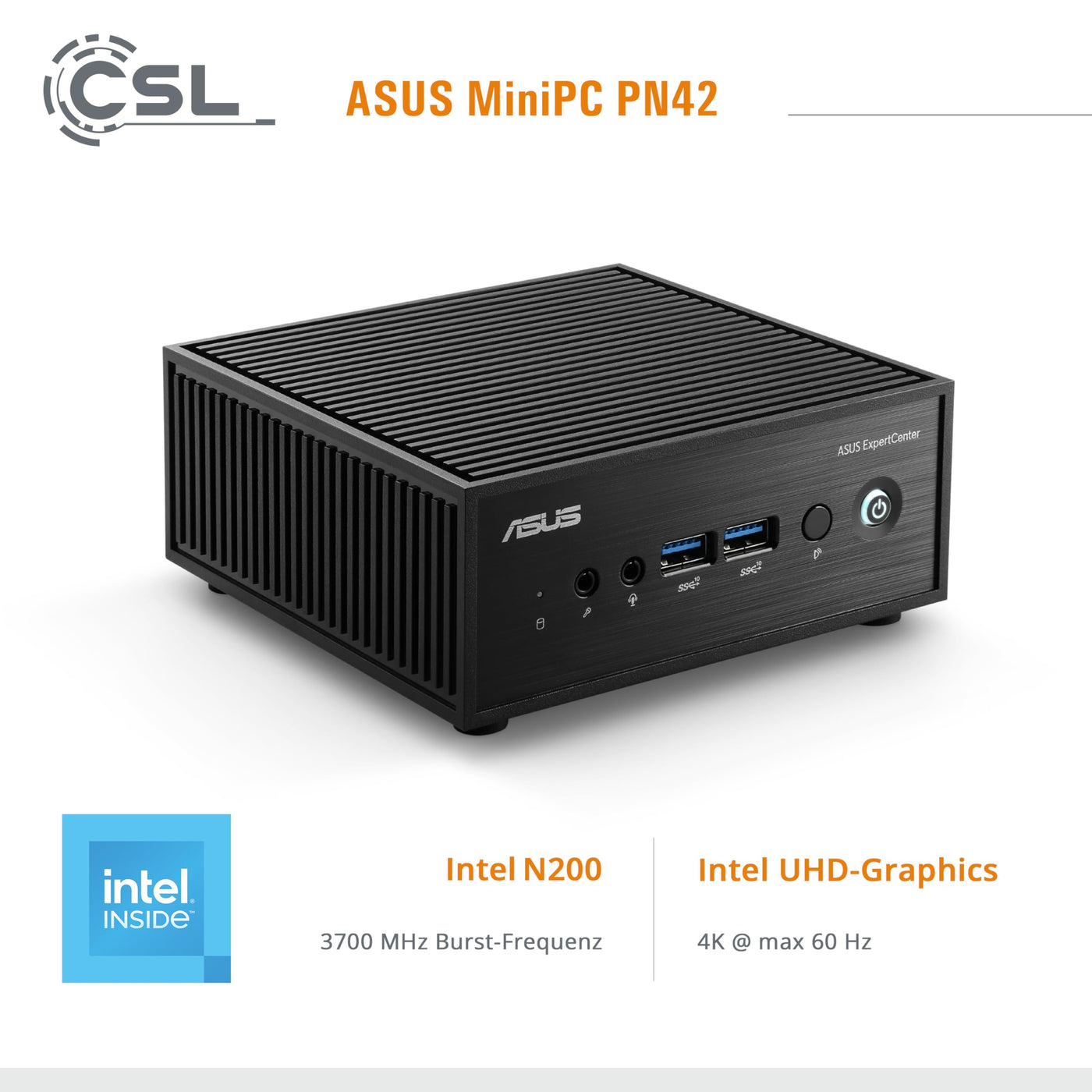 Mini PC ASUS PN42 mit Windows 11 Home, Intel N200 4X 3700 MHz, 1000 GB M.2 SSD, 32 GB DDR4-RAM, Intel UHD Grafik, HDMI 2.0, DP 1.4, USB 3.2, BT 5.1, WLAN