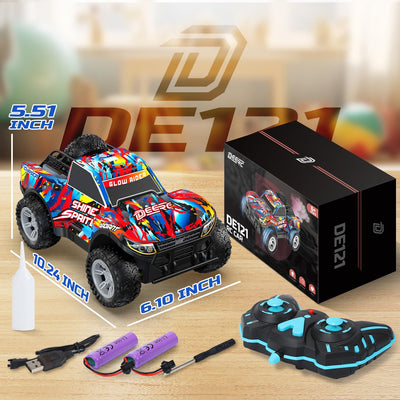 DEERC RC-Auto für Kinder 4-8 Jahre, All-Terrain Sprühfunktion RC Truck, Musik & LED-Lichtern, 2.4 GHz Fernsteuerungsauto, 2 Akkus,40 Min. Geschenk-Spielzeug für Kinder Indoor & Outdoor