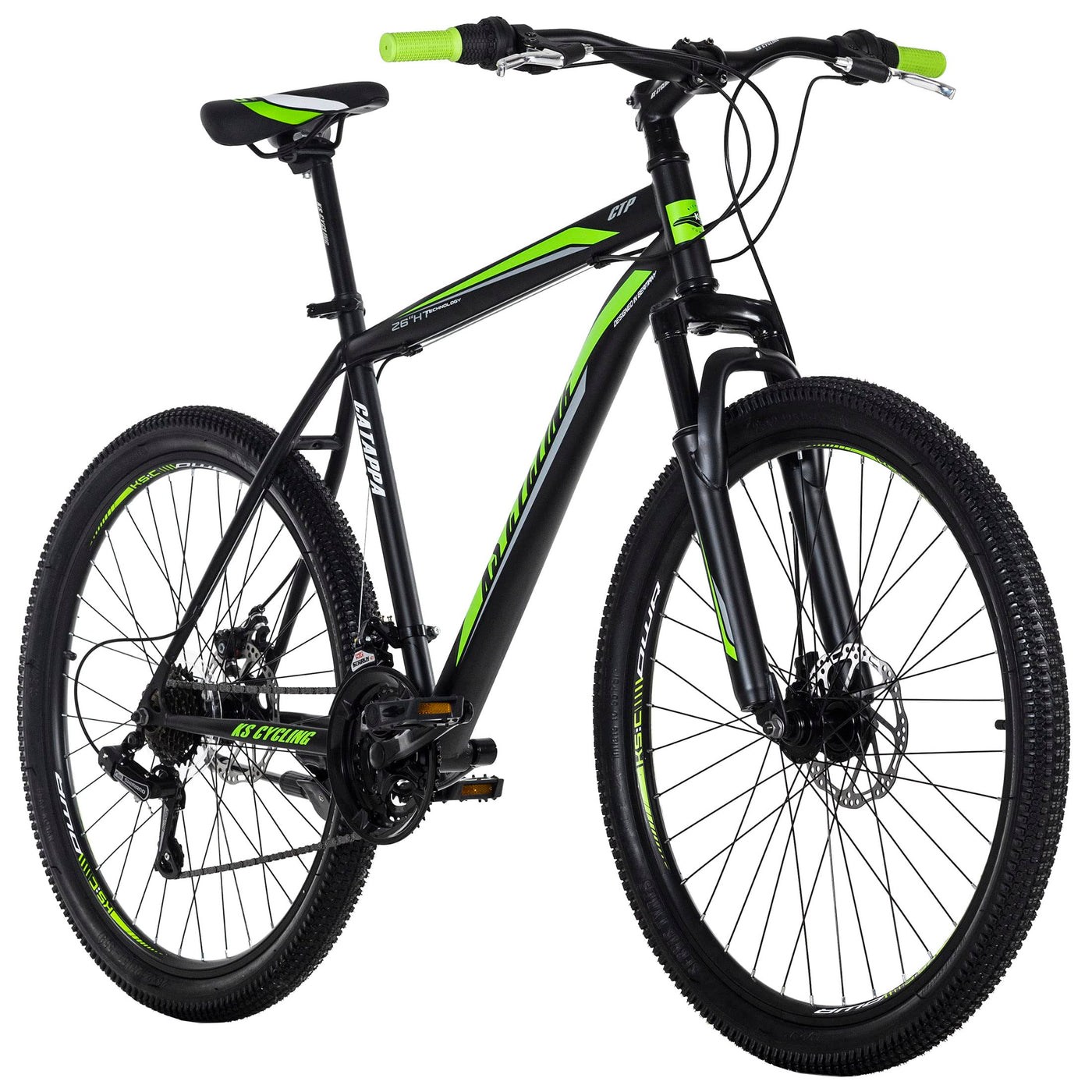 KS Cycling Mountainbike Hardtail 26" Catappa Schwarz (Schwarz-Grün, 26 Zoll, 50 cm)