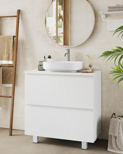 KIMENICH Waschbeckenunterschrank, Badezimmerschrank mit 2 Große Schubladen, Unterschrank Waschbecken mit Füßen, Viel Stauraum, 60 x 30 x 56 cm, Weiß