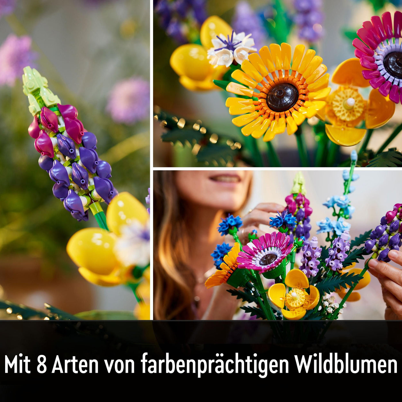 LEGO Botanicals Wildblumenstrauß Set - Künstliche Blumen mit Mohn und Lavendel zum Basteln für Erwachsene - Geschenkidee für Heimdeko - Botanik Kollektion 10313