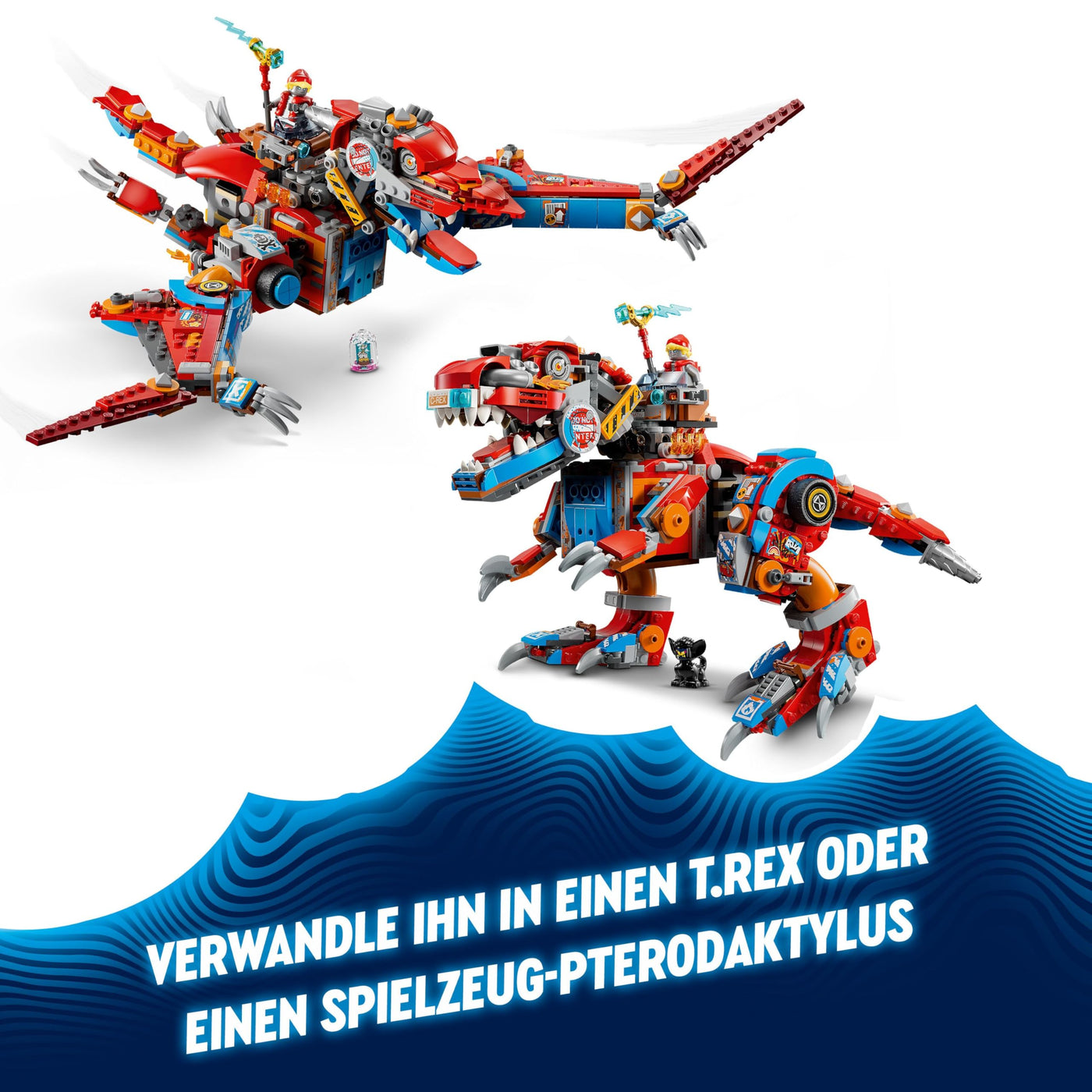 LEGO DREAMZzz 2-in-1 Coopers Dino-Mech C-Rex, Spielzeug-Pterodaktylus, T.Rex-Actionfigur für Jungen und Mädchen, kreatives Spielzeug, Abenteuer-Set, Geschenk für Kinder ab 9 Jahren 71484