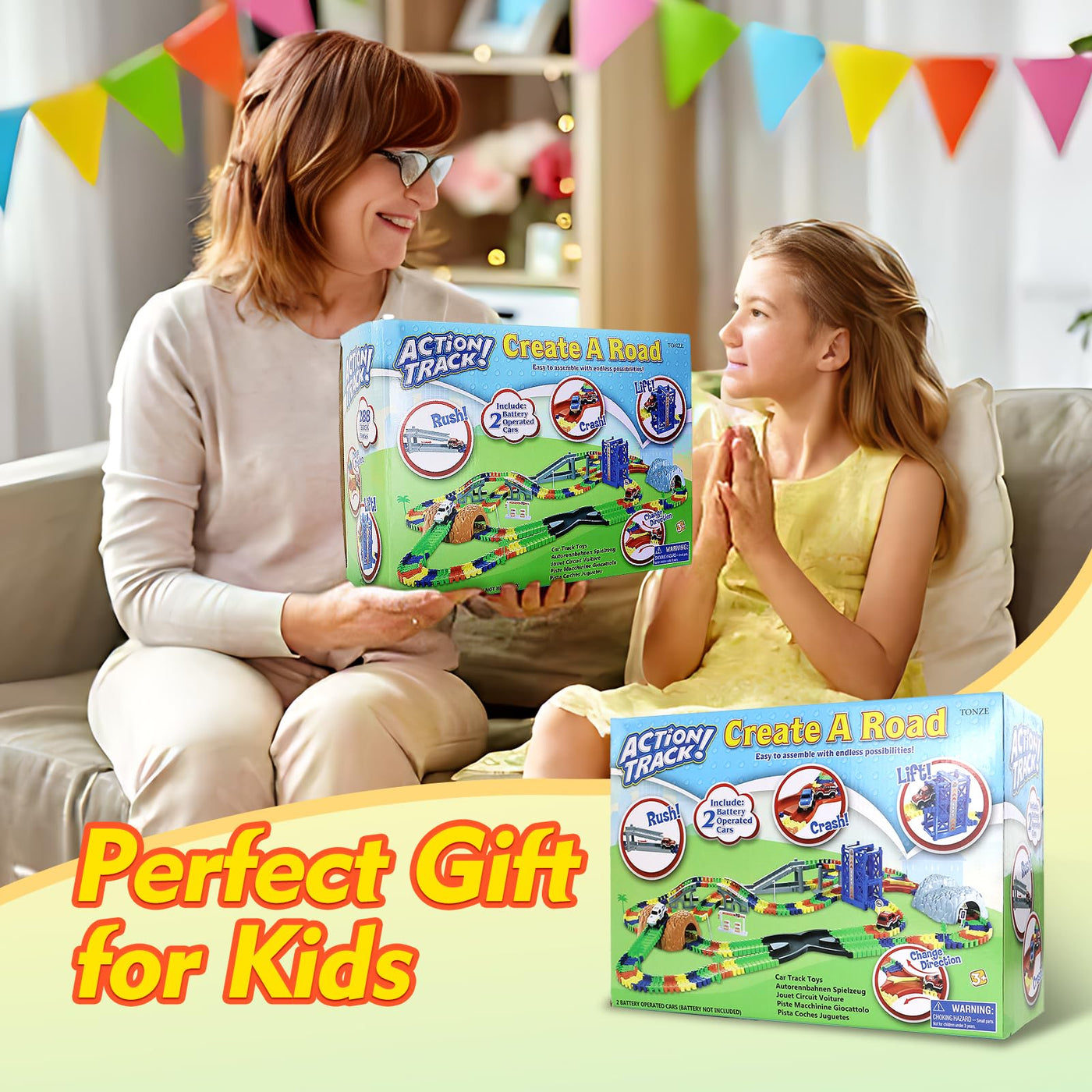 Autorennbahn Kinder Spielzeug ab 3 4 5 Jahre mit 2 Spielzeugauto, Kinderspielzeug ab 3 4 5 6 7 Jahre Junge，309PCS Car Track Rennbahnen, Racing Geschenk 3 4 5 Jahre Junge Mädchen, 505cm Länge Rennbahn