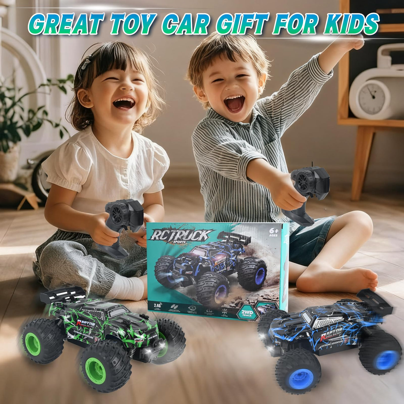 PATEMZON Ferngesteuertes Auto, 1:20 2.4G RC Auto Spielzeug, Ferngesteuerter Monstertruck mit Farbverlaufsbeleuchtung/Zwei Gehäuse/Zweifarbige Reifen, RC Buggy Offroad für Jungen Mädchen Spielzeug