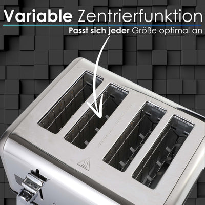 Steinborg Toaster Langschlitz | Digitales Display mit Countdown | Beleuchtete Tasten | 4 Scheiben Toastautomat | XXL Toaster | 1630 Watt | Brötchenaufsatz | Auftau-Funktion | Krümmelschublade |
