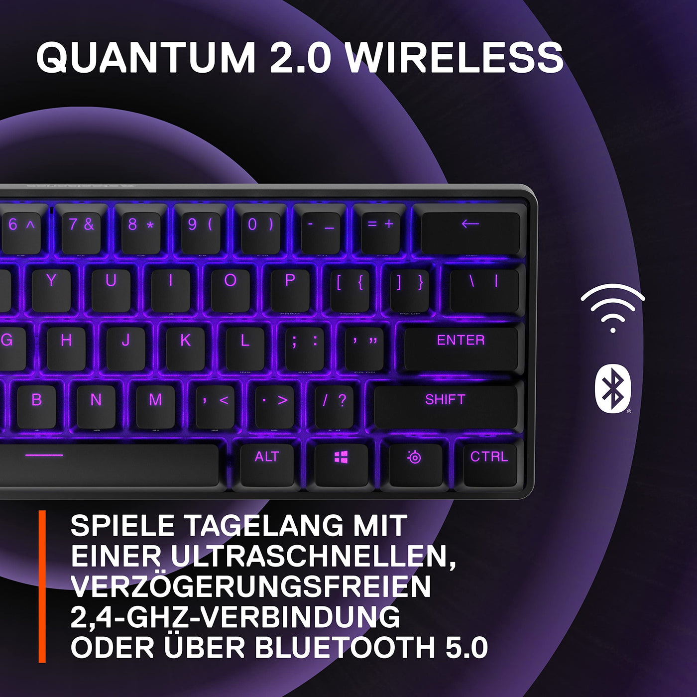 SteelSeries Apex Pro Mini Wireless HyperMagnetic Gaming-Tastatur – Die weltweit schnellste Tastatur – 60%-Formfaktor – RGB – PBT-Keycaps – Bluetooth – 2,4 GHz – USB-C – Deutsches Tastatur QWERTZ