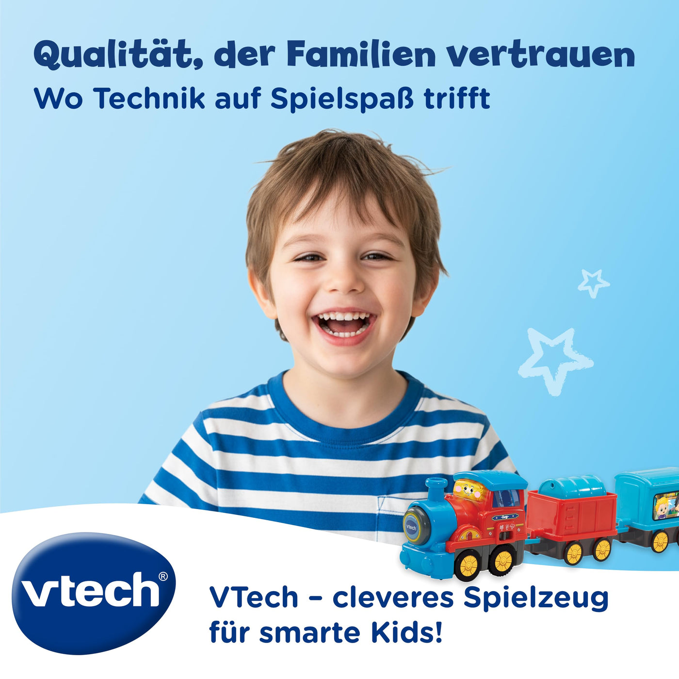 VTech TUT TUT Baby Flitzer – Bunter Bahnhof | Interaktives Spielset mit motorisiertem Zug, 2 Waggons, 70+ Melodien & Geräuschen, 19+ Schienen & 6 Spielbereichen, ab 1 Jahr