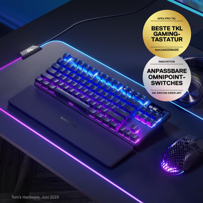 SteelSeries Apex Pro TKL Wireless HyperMagnetic Gaming-Tastatur – E-Sports TKL-Formfaktor – Anpassbares Ansprechverhalten – PBT-Keycaps – Bluetooth – 2,4 GHz– USB-C – Deutsches Tastatur (QWERTZ)