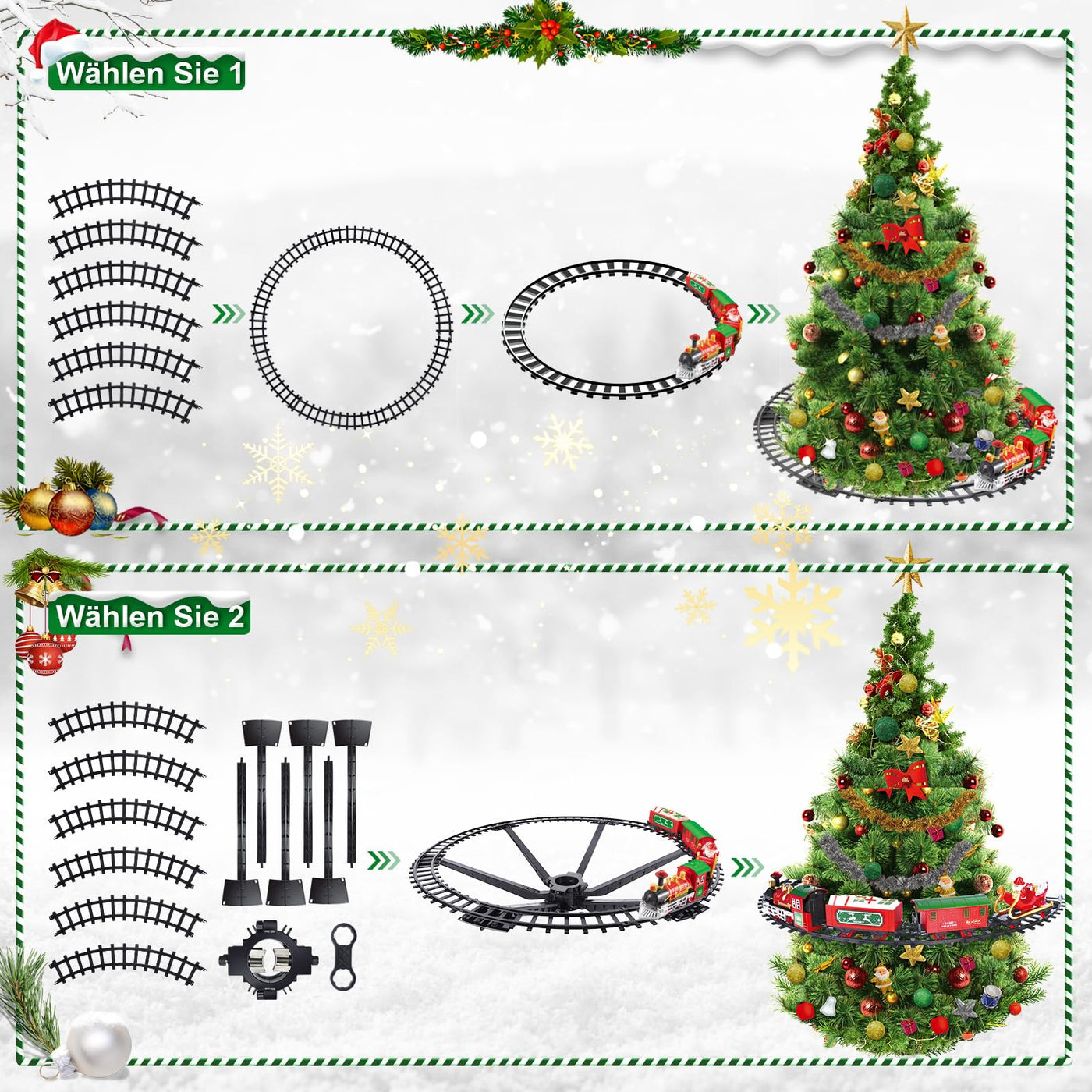 Herenear Zug für Christbaum, Eisenbahn im Weihnachtsbaum, Eisenbahn Kinder elektrisch, Electric Christmas Tree Train Spielzeug Geschenk für Kinder ab 6 7 8 10+Jahren (In den Bäumen)