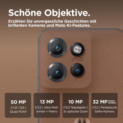 Motorola edge50 neo Smartphone (6,36"-Super-HD-Display, 50-MP-Kamera + Moto-KI, 12/512 GB, 4310 mAh, Android 14) Lattè (Veganes Kunstleder), inkl. Schutzcover, + Handyhalterung