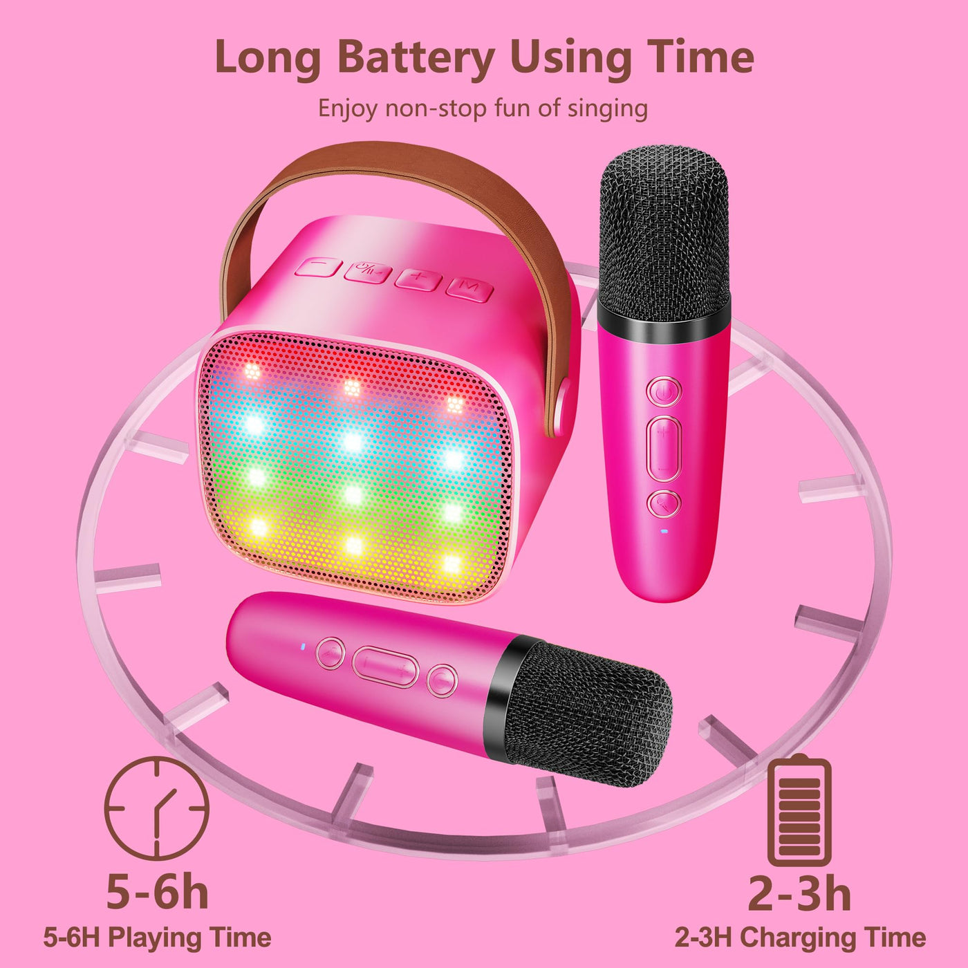 BONAOK Mikrofon Karaoke Spielzeug 2 Mikrofon, Bluetooth Karaokemaschinen für Kinder Erwachsene, Tragbarer Karaoke-Player Mikrofon zum Aufladen, Kinder Elektronisches Spielzeug (Rose)