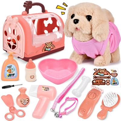 Herefun Hund Spielzeug Kinder, Elektrisch Plüsch Hund, Interaktives der läuft bellt Schwanzwedelt, Haustier Hundespielzeug Elektrisches, Kuscheltier mit Leine Hundekäfig Geschenk Mädchen ab 3 Jahren