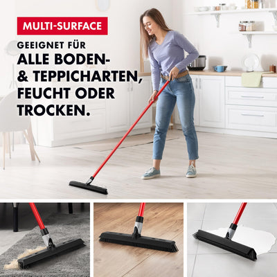 Tyroler Gummibesen & Bodenabzieher | Kehrbesen-Kopf aus 100% Naturkautschuk 41cm | Besen mit Stiel und 140cm Anti-Rost-Griff | Gummibesen mit Abzieher | Gummibesen mit Stiel | Gummibesen Tierhaare