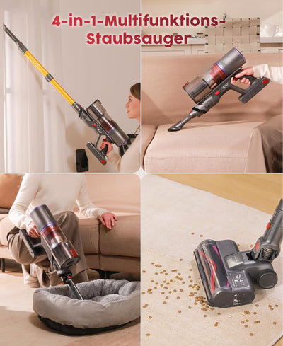 UNINELL HOME Akku Staubsauger,48000Pa/550W/65Mins Staubsauger Kabellos mit Selbststehende,1.6L Akkustaubsauger mit Anti-Tangle-Bürste,LED Touchscreen,Super Leise für Hartböden Teppiche Tierhaare Auto